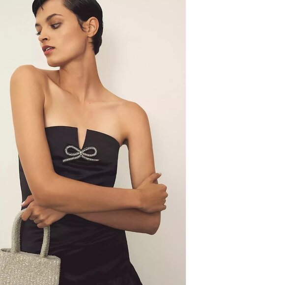 By Anthropologie Maeve Strapless Bow Bubble-Hem Mini Dress size L new nwT - Picture 2 of 5